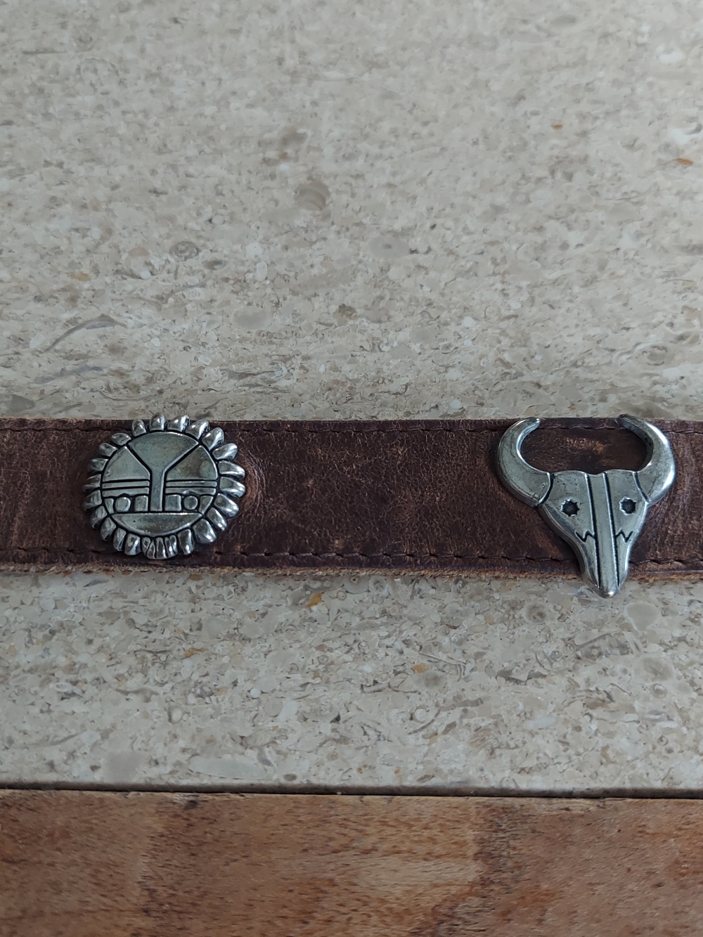 Boho Brown Leather Western Belt with Metal Conchos - Picture 3 of 10